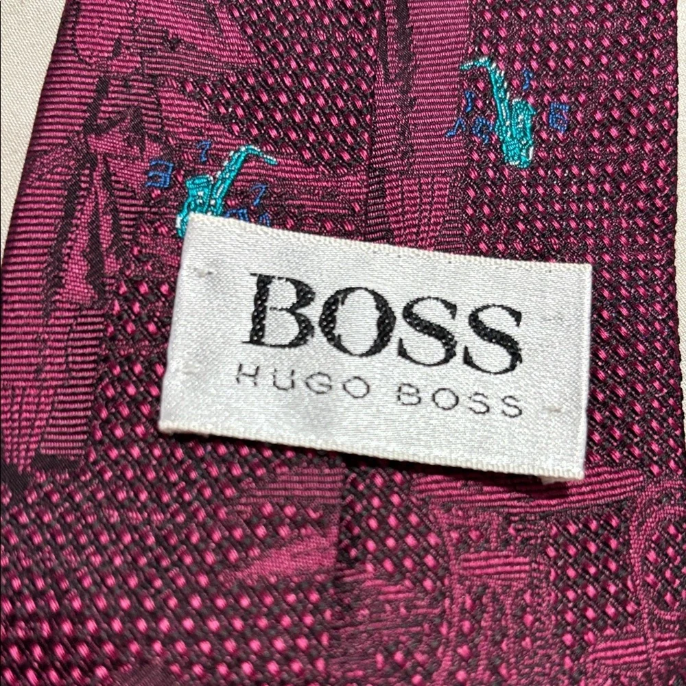 Boss Burgundy and Teal Patterned Tie - Picture 6 of 6